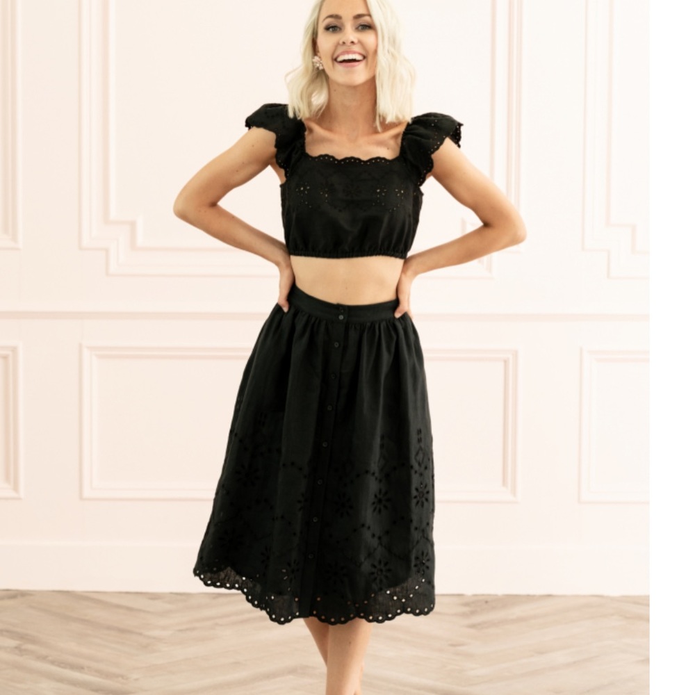 Rachel Parcell Black Linen A-line Eyelet S…